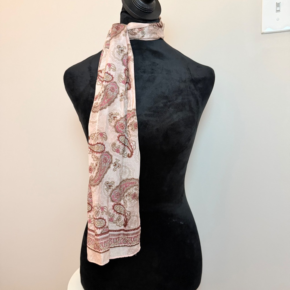 Pink Vintage Scarf Floral Paisley Pattern Elegant Classic Accessory Silk - Picture 3 of 5
